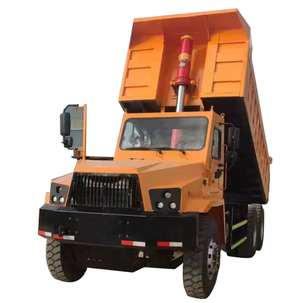 Mining dump truck body raised for configuration review